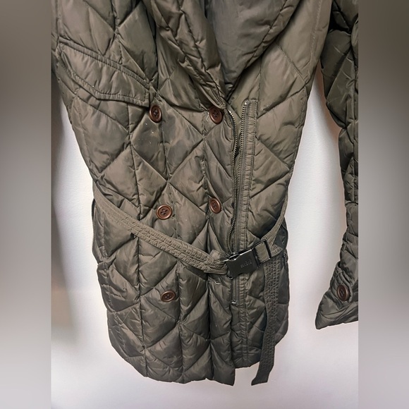 Add Down Puffer green khaki belted Coat size small - Picture 9 of 10